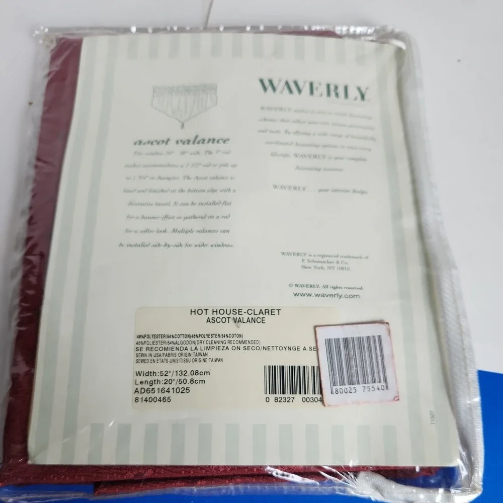 WAVERLY Ascot Valance Burgundy 52X20 New‎